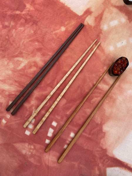 Handmade hardwood chopsticks in cherry curly maple and black walnut austin texas