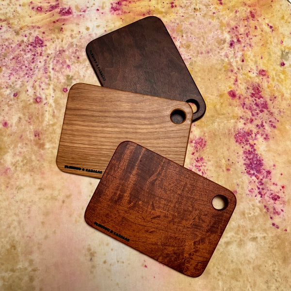 mini hardwood cutting boards - texas mesquite, white oak, walnut