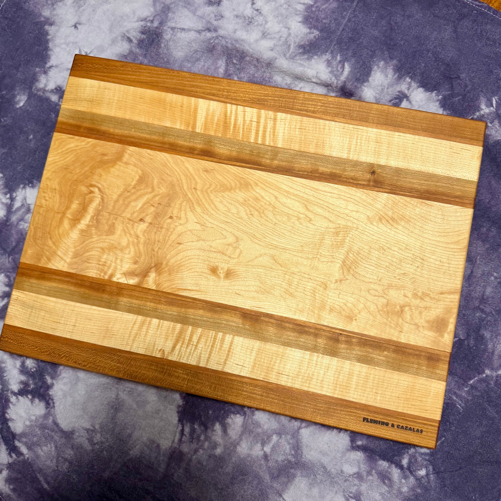 figured maple and cherry wood hardwood handmade cutting board